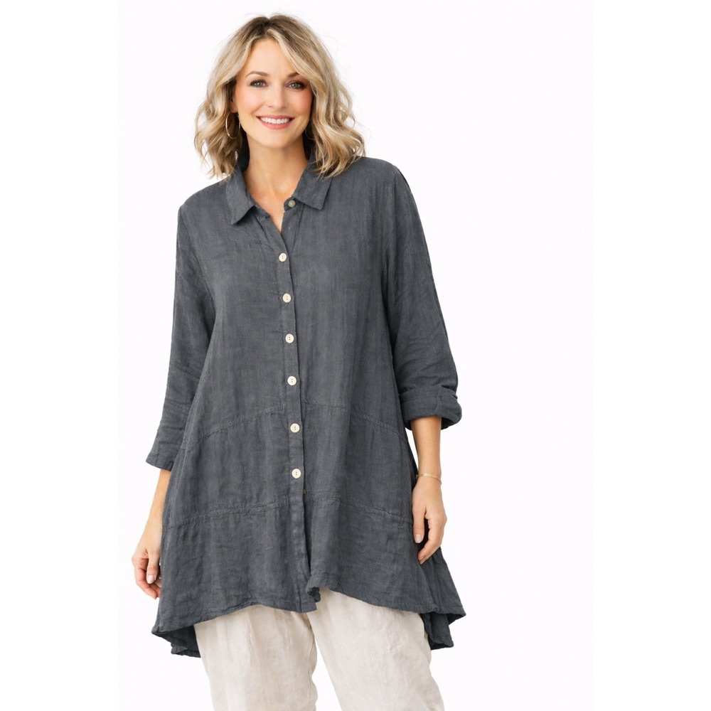 Et Lois Milla Top Womens Sz XL Lagenlook Button Up Minimalist Tunic Jacket